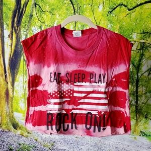 Tie Dye Red Crop Top | Graphic Muscle Rocker Tee | Medium
